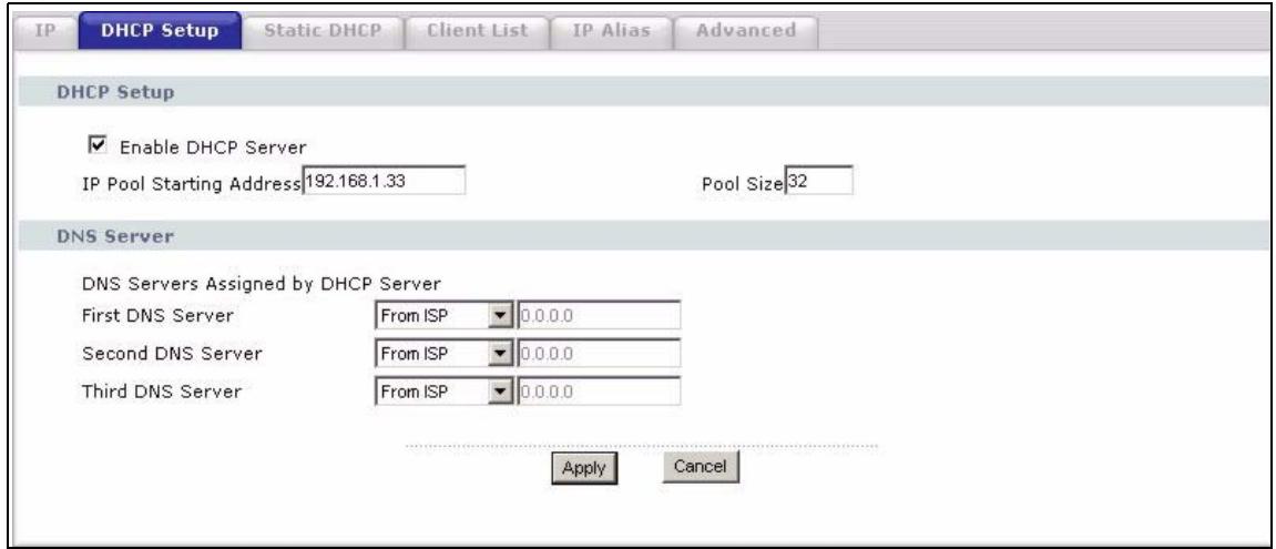 ZYXEL P-2302HWL-P1 - LAN DHCP Setup Screen - 1