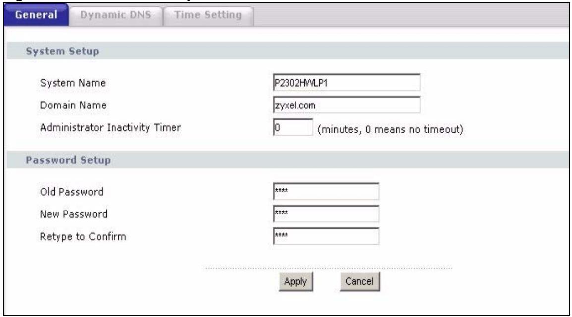 ZYXEL P-2302HWL-P1 - General System Screen - 1