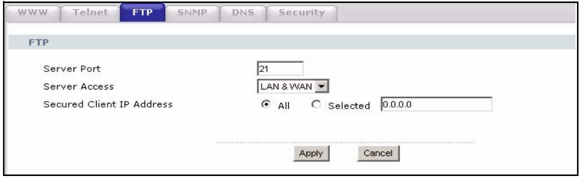 ZYXEL P-2302HWL-P1 - FTP Screen - 1