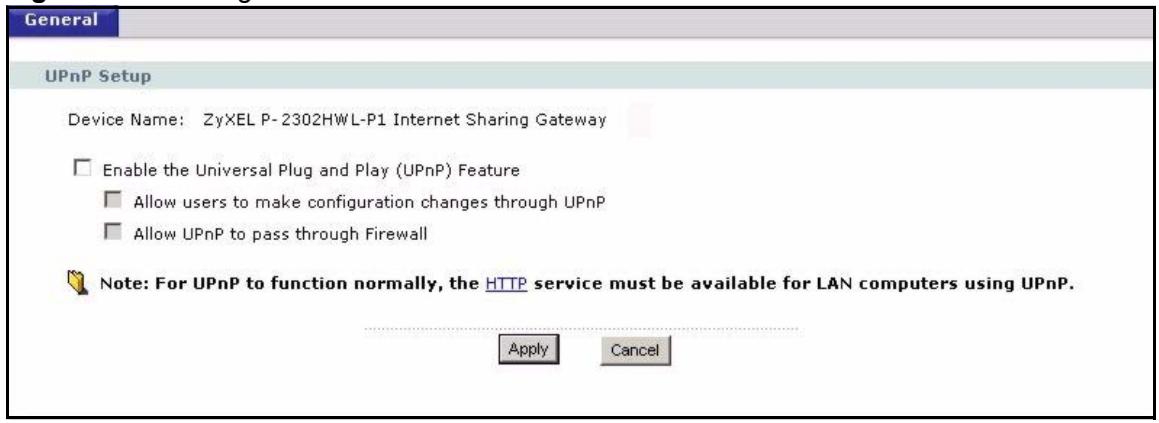 ZYXEL P-2302HWL-P1 - UPnP General Screen - 1