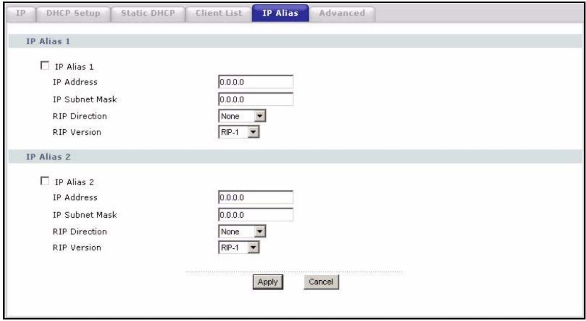 ZYXEL P-2302HWL-P1 - LAN IP Alias Screen - 1