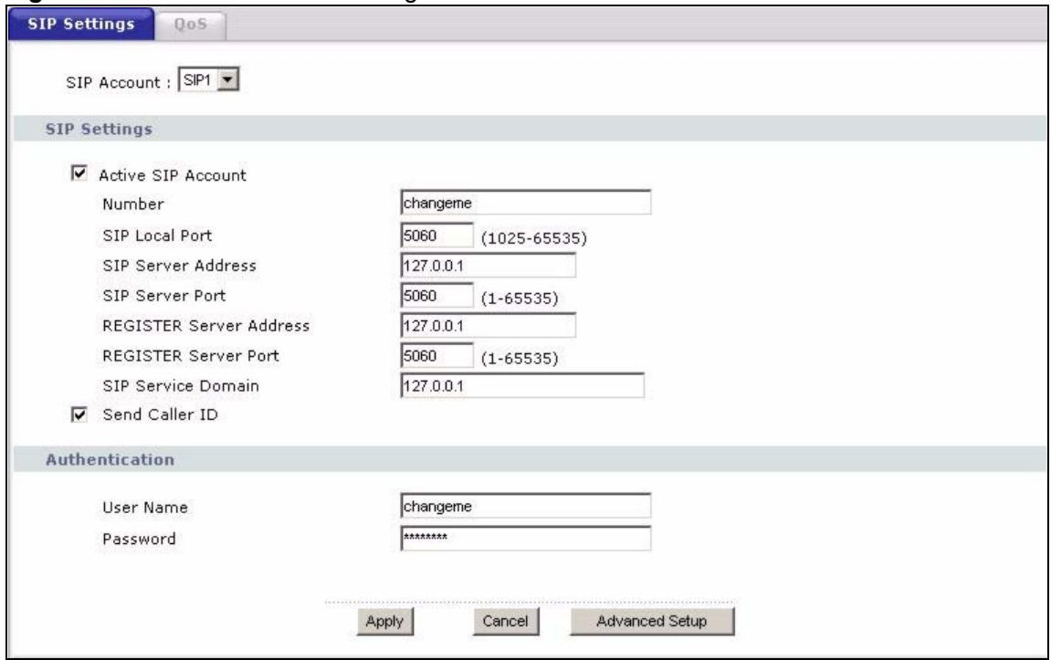 ZYXEL P-2302HWL-P1 - SIP Settings Screen - 1