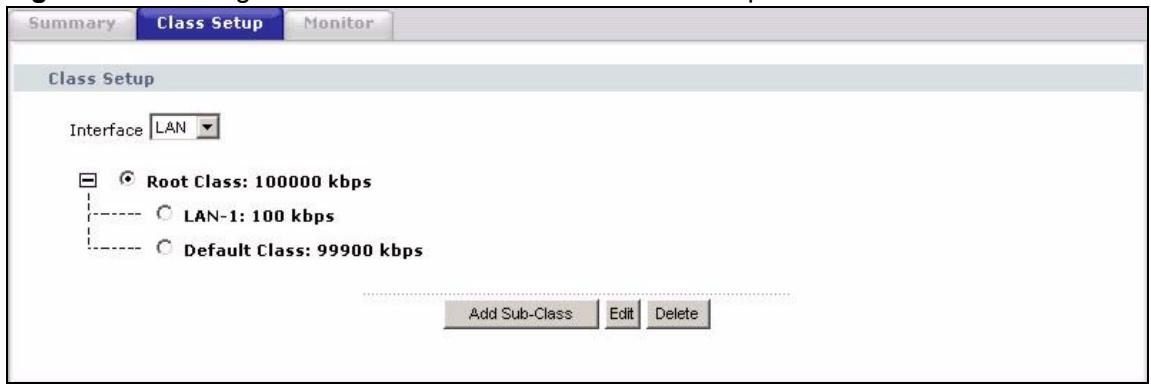 ZYXEL P-2302HWL-P1 - Bandwidth Class Setup Screen - 1