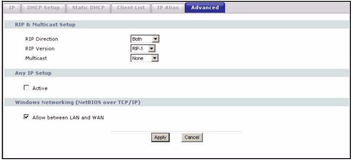 ZYXEL P-2302HWL-P1 - LAN Advanced Screen - 1