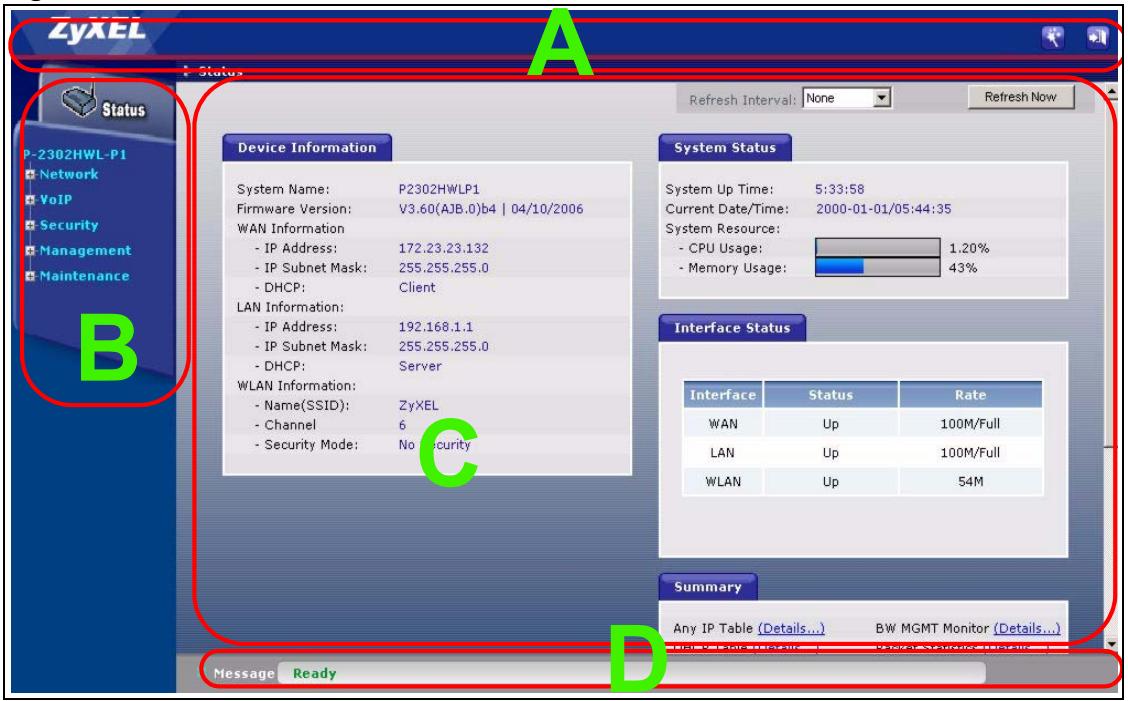 ZYXEL P-2302HWL-P1 - Web Configurator Main Screen - 1