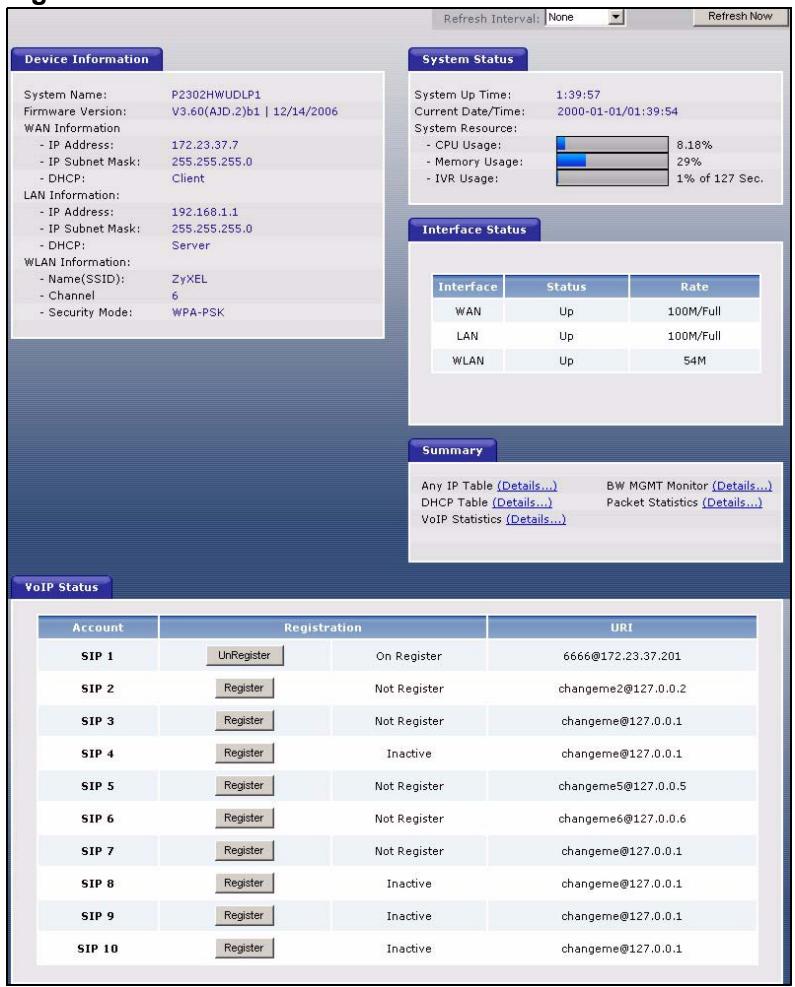 ZYXEL P-2302HWUDL-P1 - Status Screen - 1