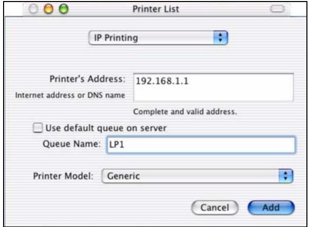 ZYXEL P-2302HWUDL-P1 - Macintosh OS X Adding Printer Example - 6