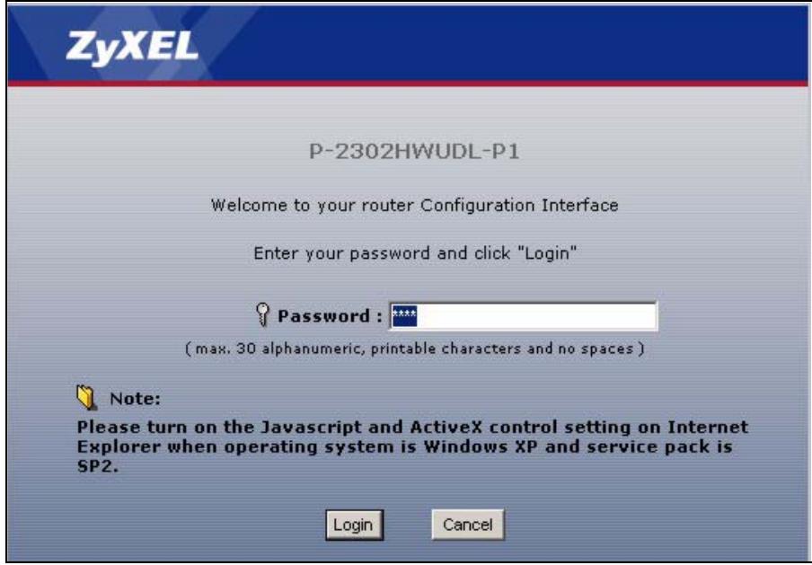 ZYXEL P-2302HWUDL-P1 - Accessing the Web Configurator - 1