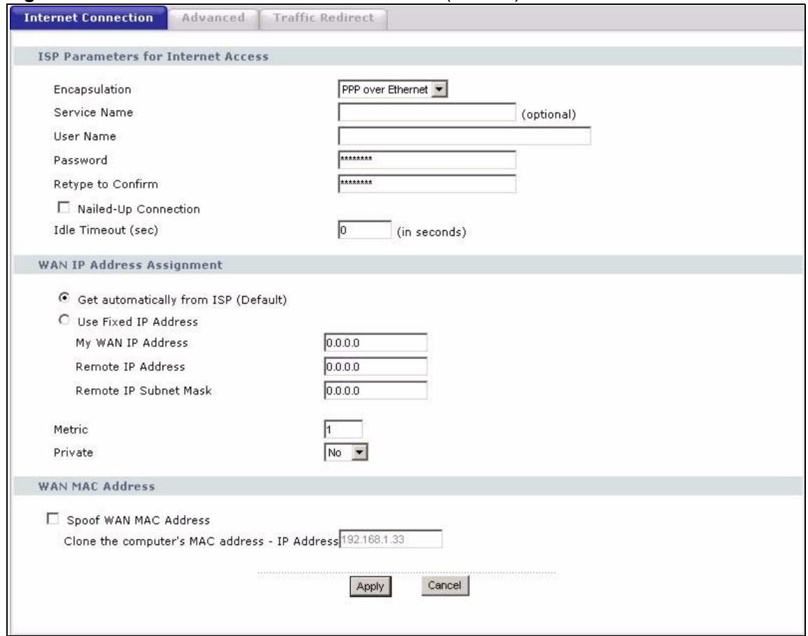 ZYXEL P-2302HWUDL-P1 - WAN Internet Connection Screen (PPPoE) - 1