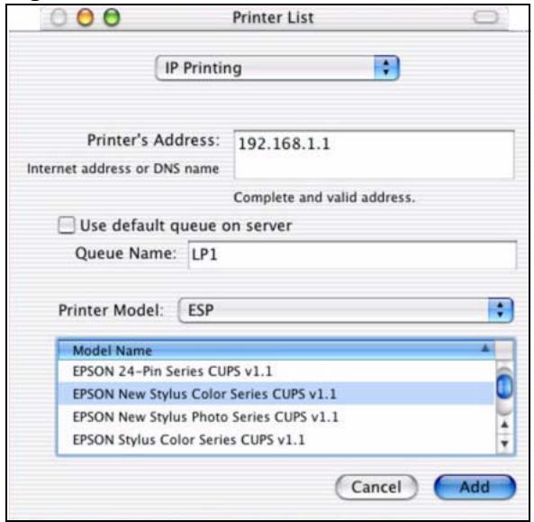 ZYXEL P-2302HWUDL-P1 - Macintosh OS X Adding Printer Example - 7