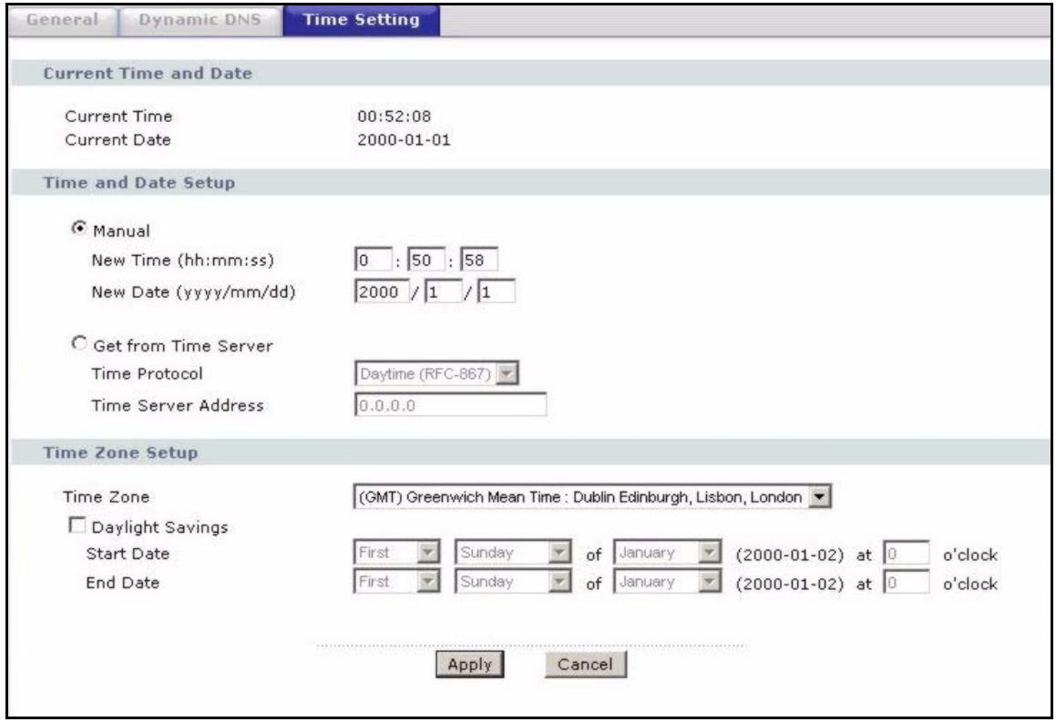 ZYXEL P-2302HWUDL-P1 - Time Settings Screen - 1
