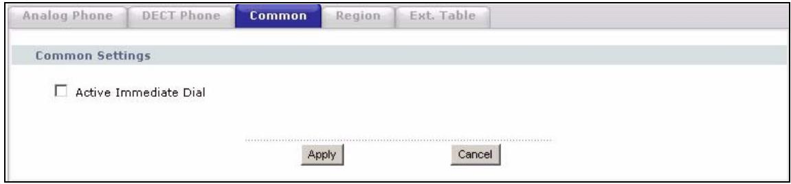 ZYXEL P-2302HWUDL-P1 - Common Phone Settings Screen - 1