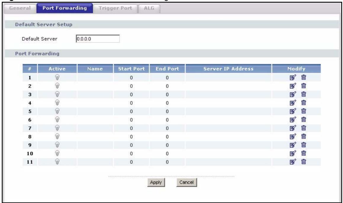 ZYXEL P-2302HWUDL-P1 - NAT Port Forwarding Screen - 1