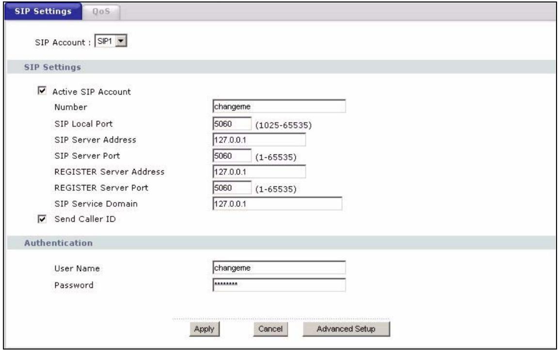 ZYXEL P-2302HWUDL-P1 - SIP Settings Screen - 1
