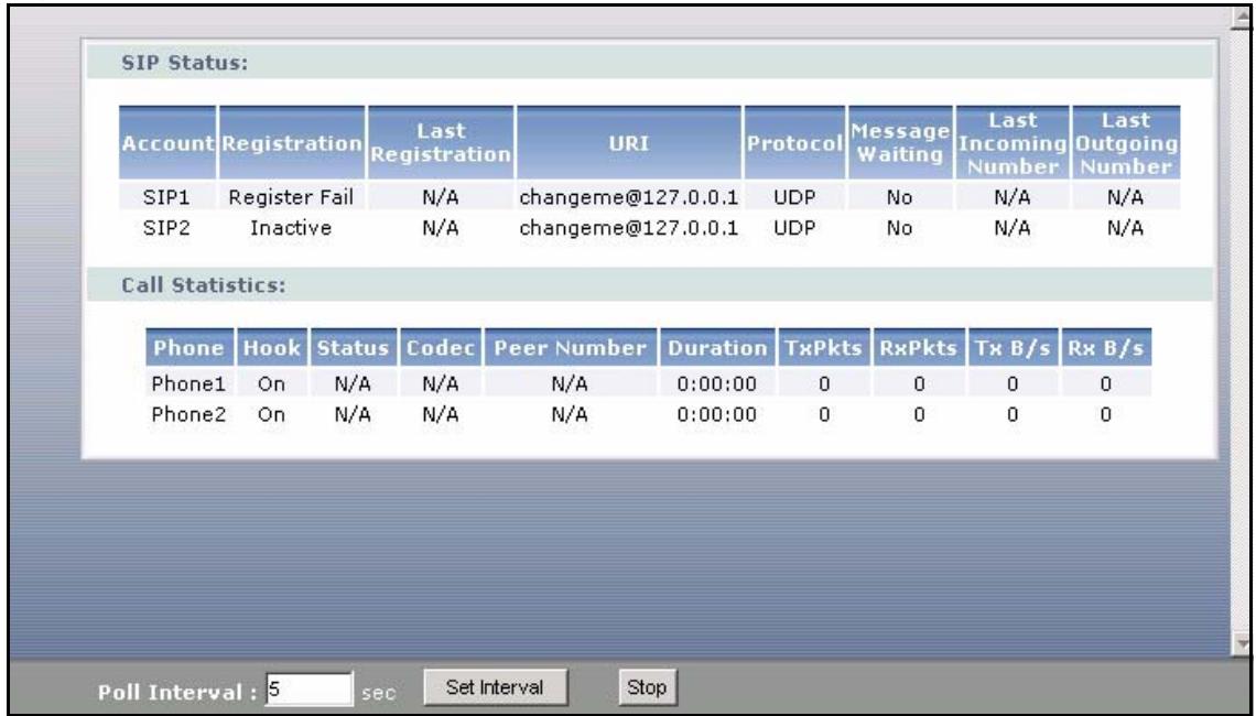 ZYXEL P-2302HWUDL-P1 - VoIP Statistics Window - 1