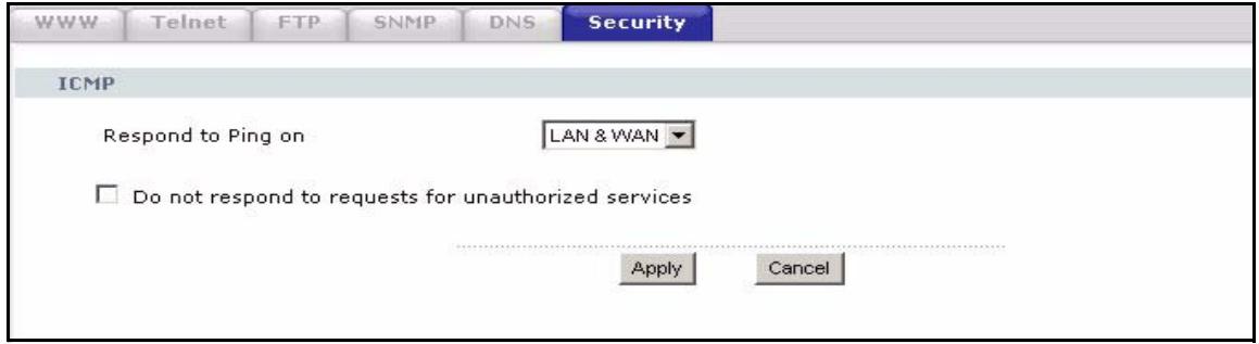 ZYXEL P-2302HWUDL-P1 - Security Screen - 1