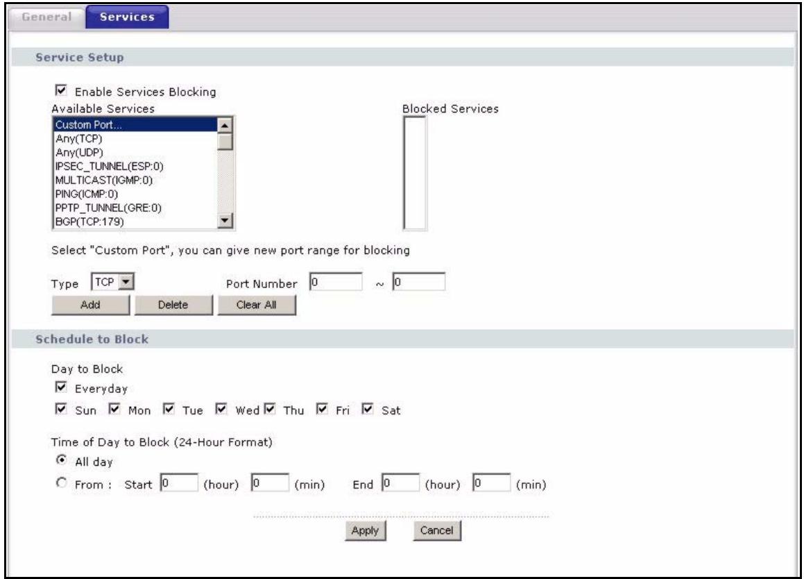 ZYXEL P-2302HWUDL-P1 - Firewall Services Screen - 1
