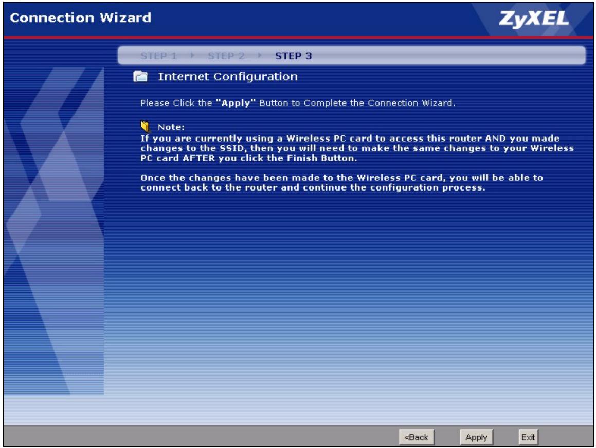 ZYXEL P-2302HWUDL-P1 - Apply the Connection Wizard Setting - 1