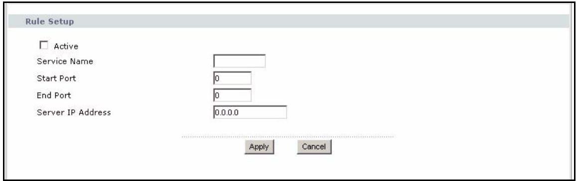 ZYXEL P-2302HWUDL-P1 - NAT Port Forwarding Edit Screen - 1