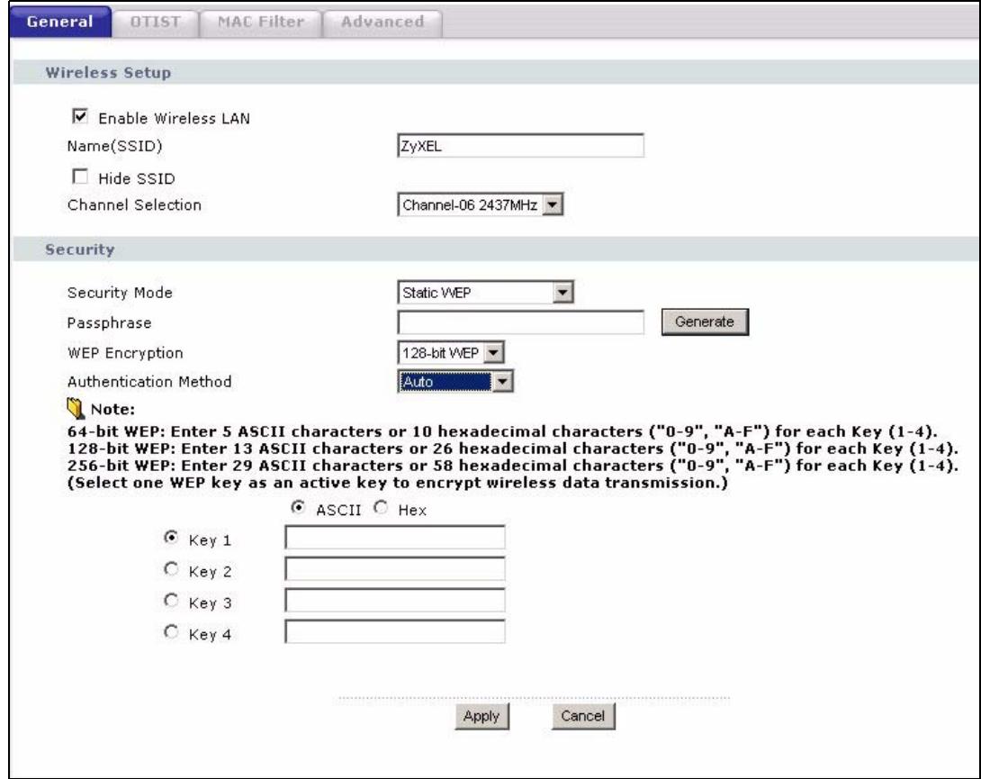 ZYXEL P-2302HWUDL-P1 - WEP Encryption Screen - 1