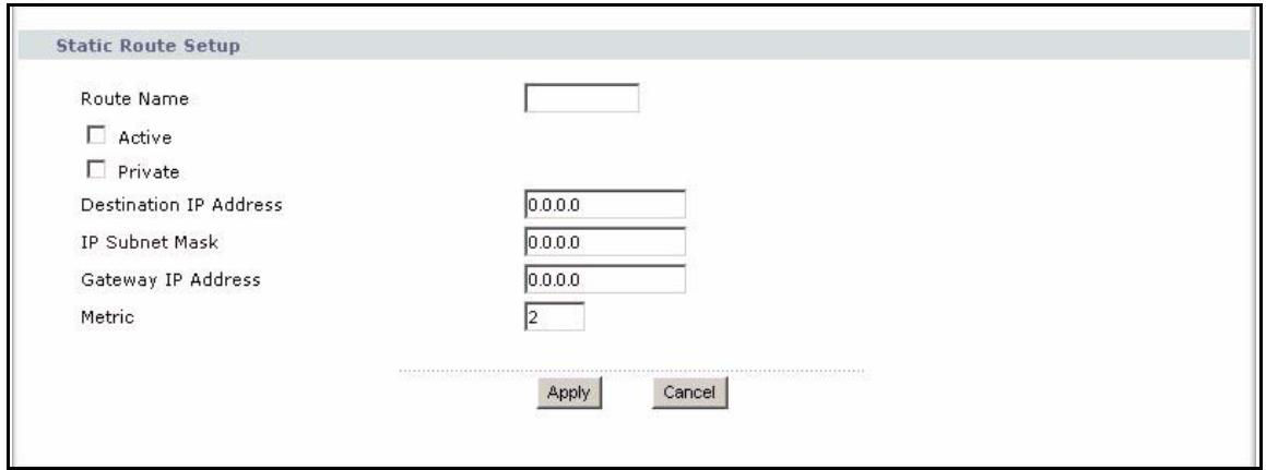 ZYXEL P-2302HWUDL-P1 - IP Static Route Edit Screen - 1