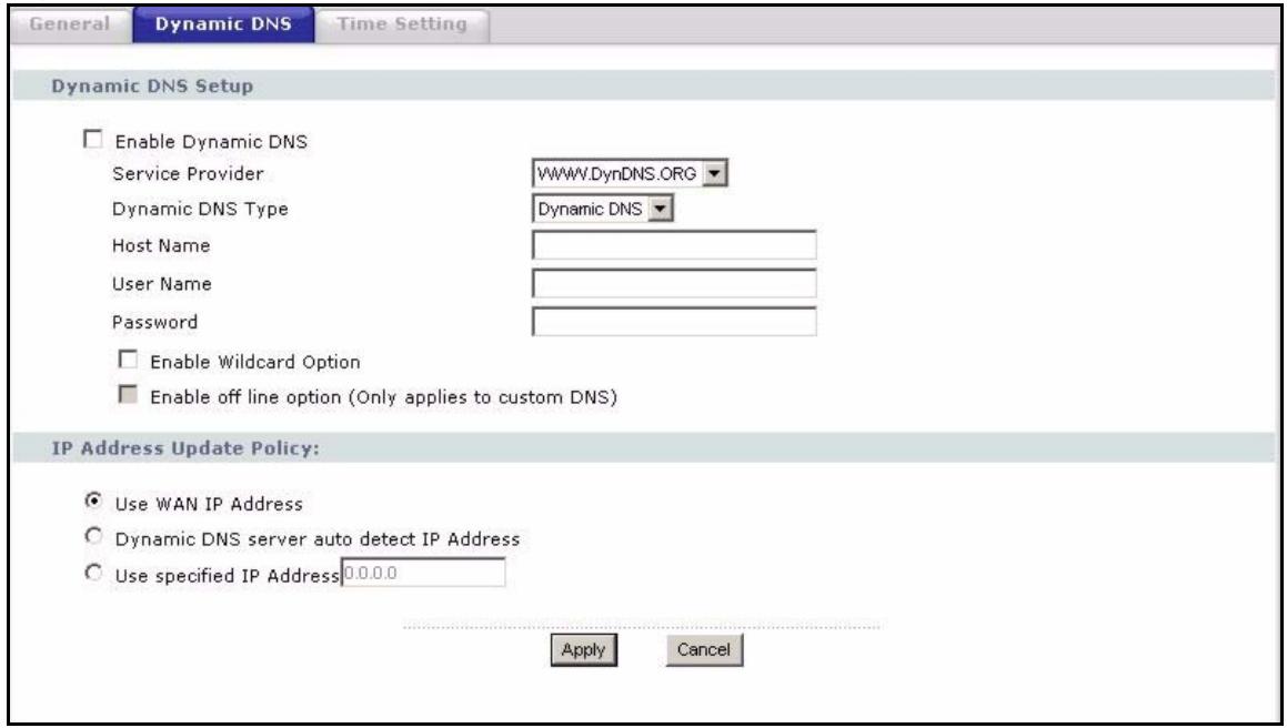 ZYXEL P-2302HWUDL-P1 - Dynamic DNS Screen - 1
