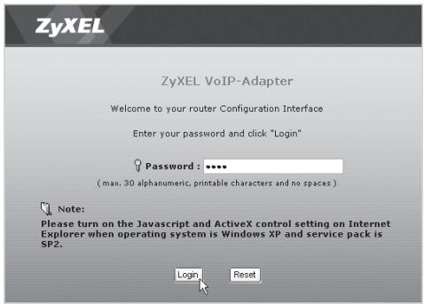 ZYXEL P-2302RL - Accès aux pages de configuration de l'adaptateur VoIP - 2