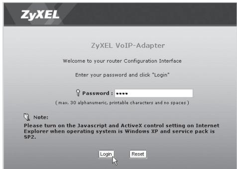 ZYXEL P-2302RL - Zugriff auf die Konfigurationsseiten des VoIP-Adapters - 2