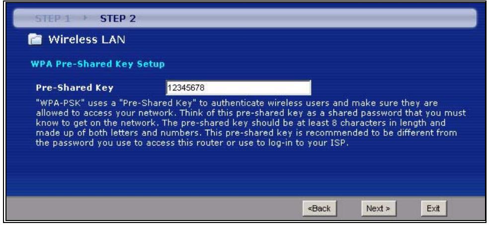 ZYXEL P-2602HWL-D7A - Manually Assign a WPA key - 1