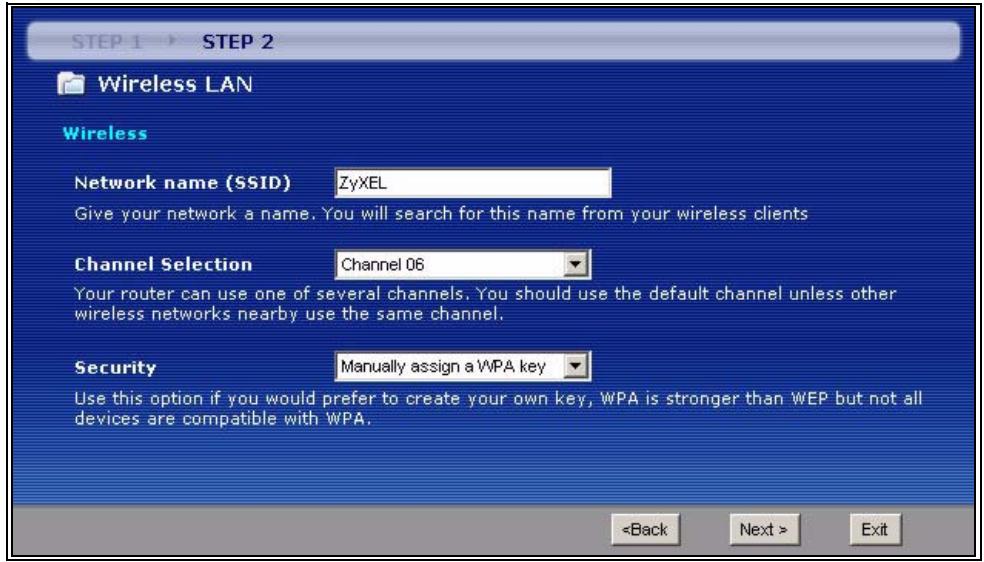 ZYXEL P-2602HWL-D7A - Configure your wireless settings in this screen. Click Next. - 1