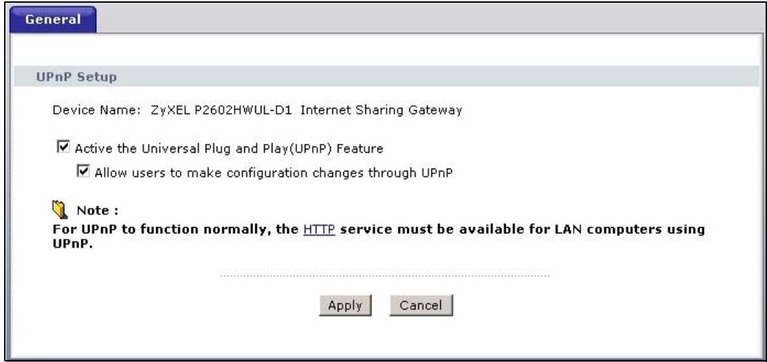 ZYXEL P-660HN - The UPnP Screen - 1