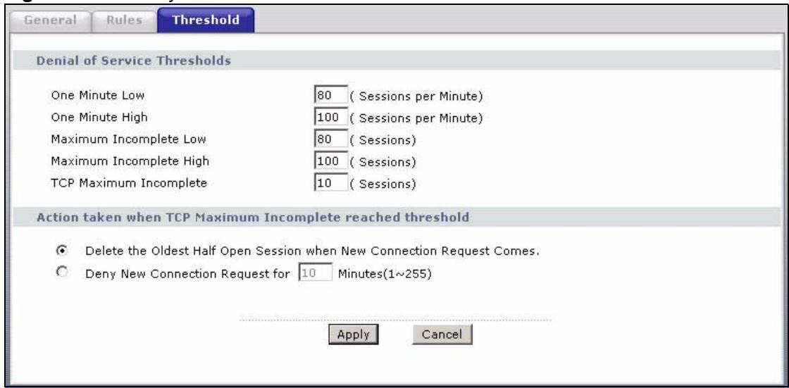 ZYXEL P-660HN - Configuring Firewall Thresholds - 1