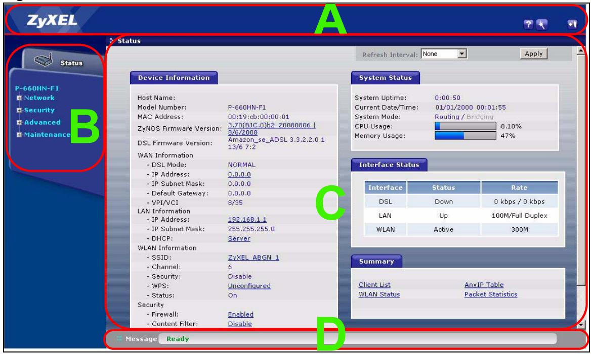ZYXEL P-660HN - Web Configurator Main Screen - 1