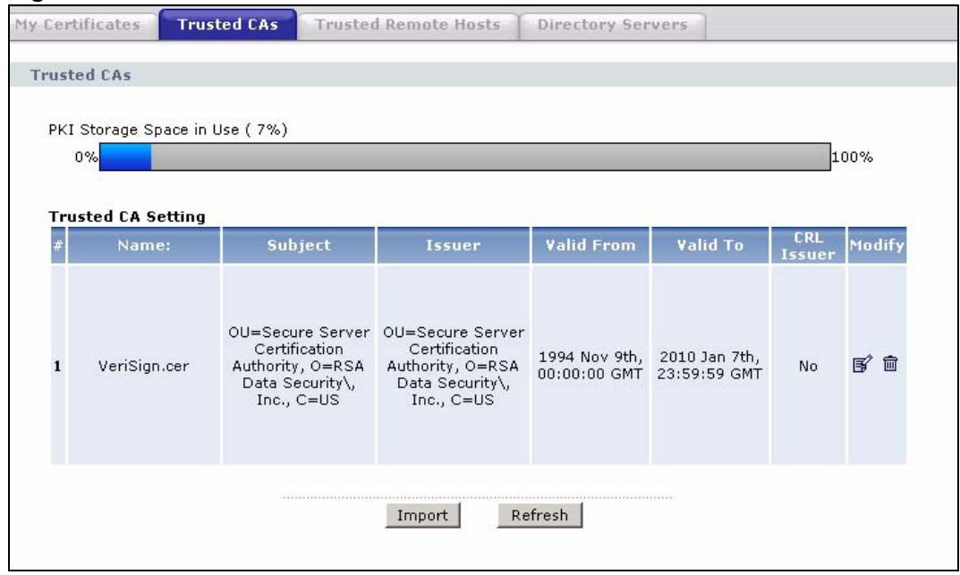 ZYXEL P-660HN - The Trusted CAs Screen - 1