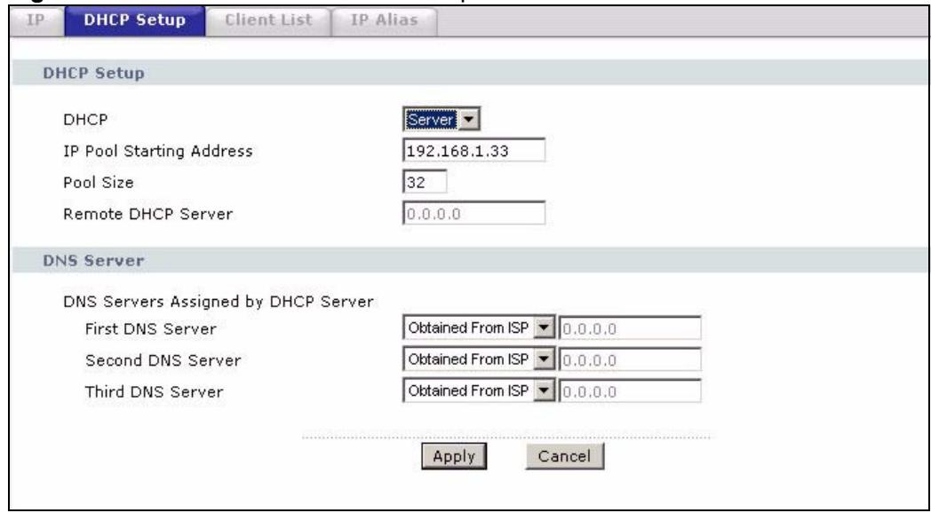 ZYXEL P-660HN - The DHCP Setup Screen - 1