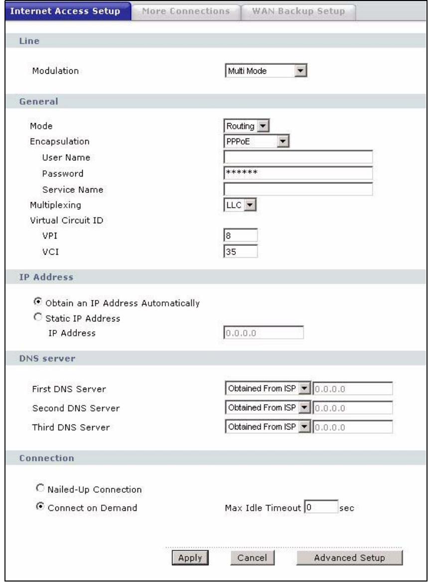 ZYXEL P-660HN - The Internet Access Setup Screen - 1