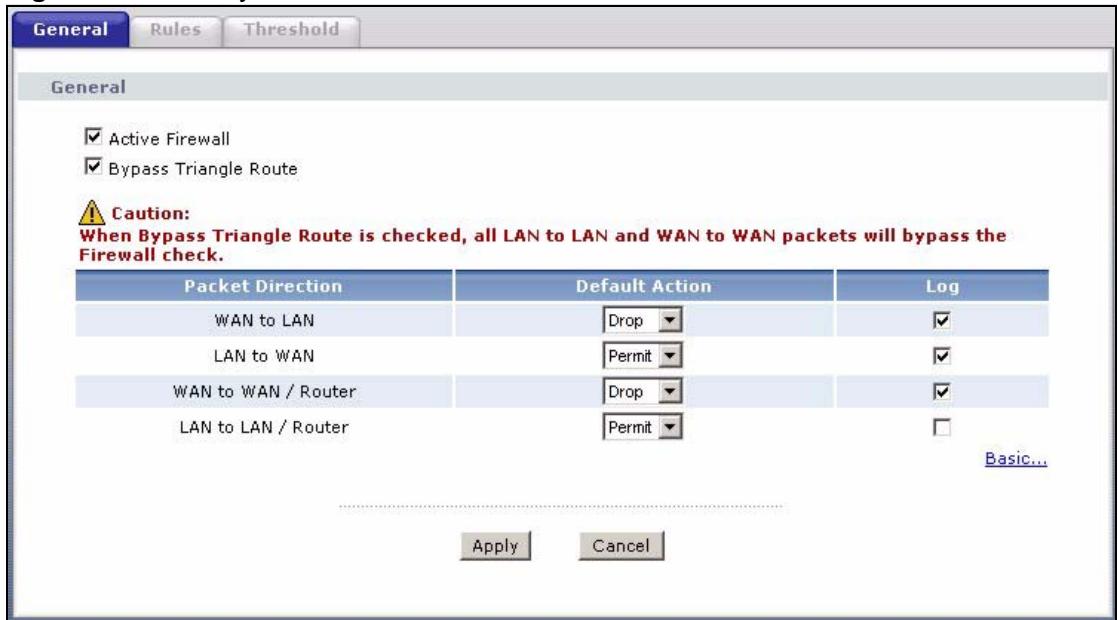 ZYXEL P-660HN - The Firewall General Screen - 1