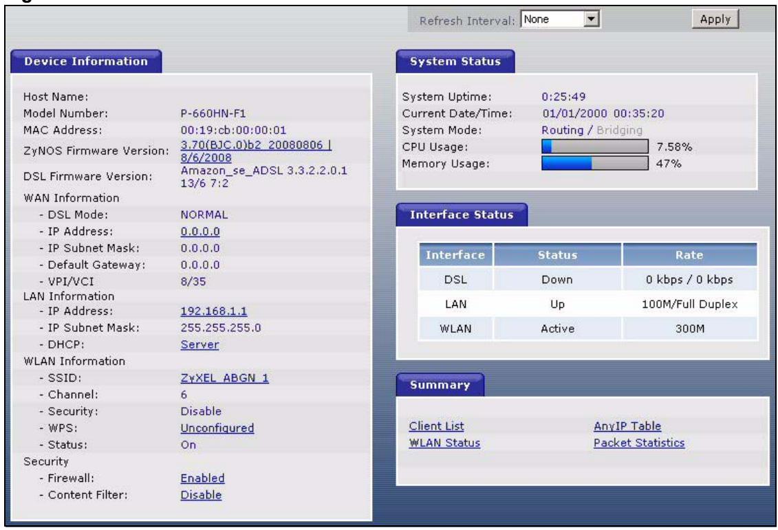 ZYXEL P-660HN - The Status Screen - 1