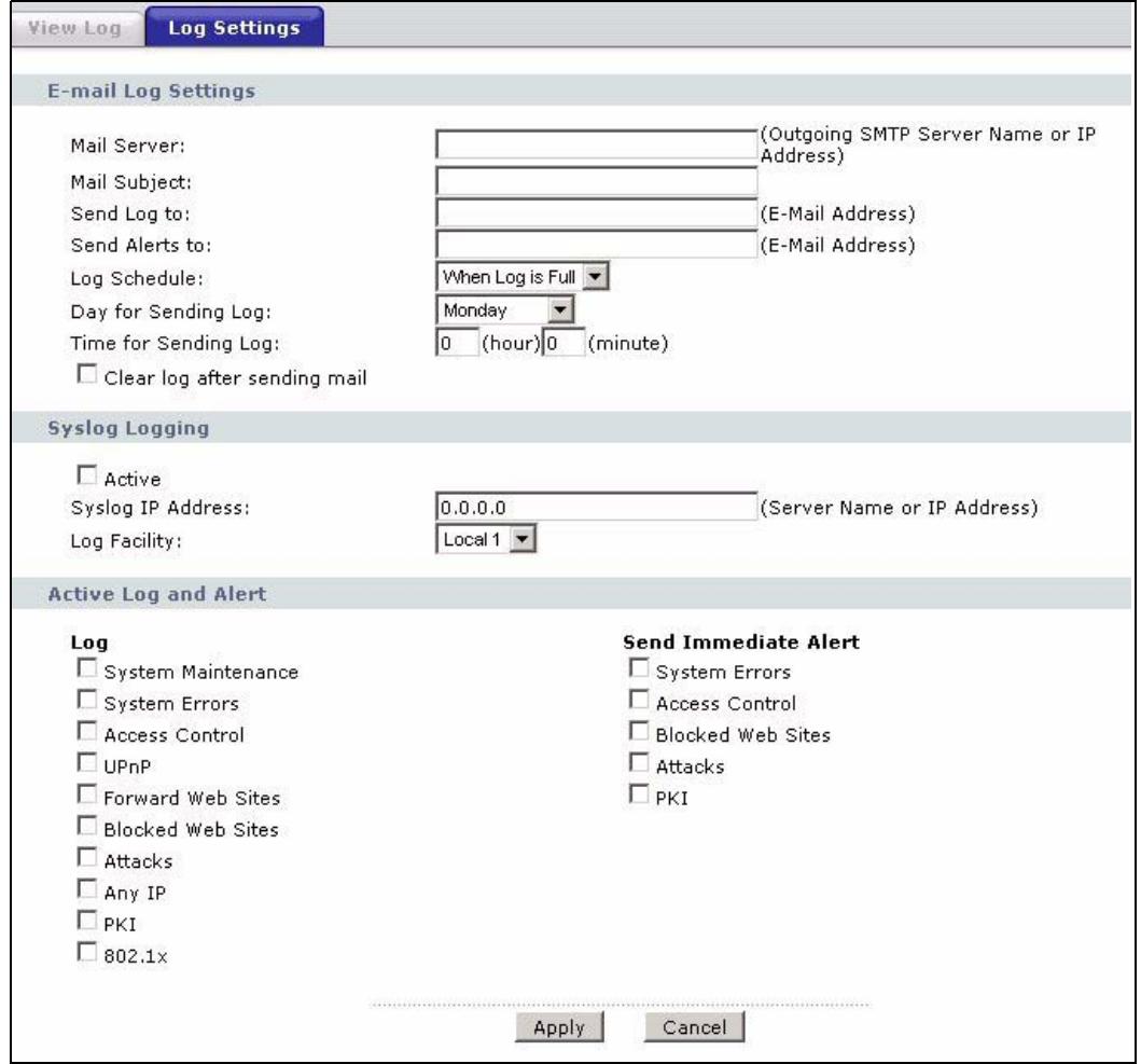 ZYXEL P-660HN - The Log Settings Screen - 1