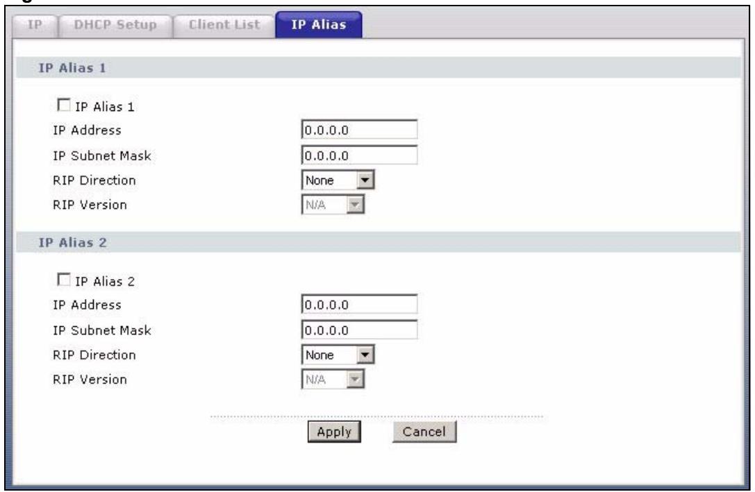 ZYXEL P-660HN - Configuring the LAN IP Alias Screen - 1