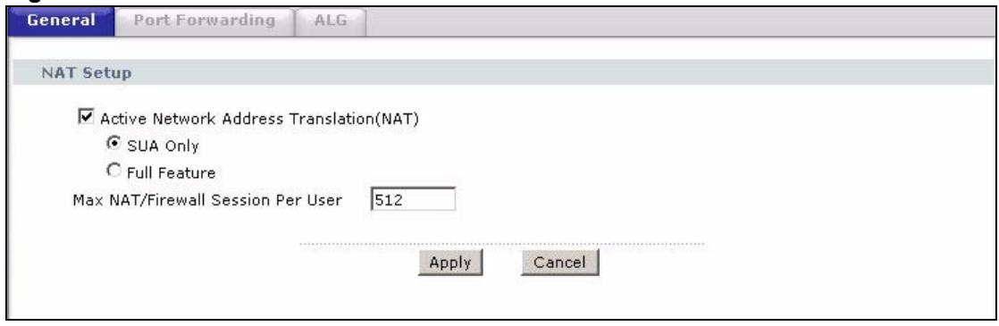 ZYXEL P-660HN - The NAT General Setup Screen - 2