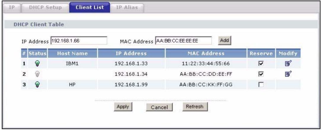 ZYXEL P-660HN - The Client List Screen - 1