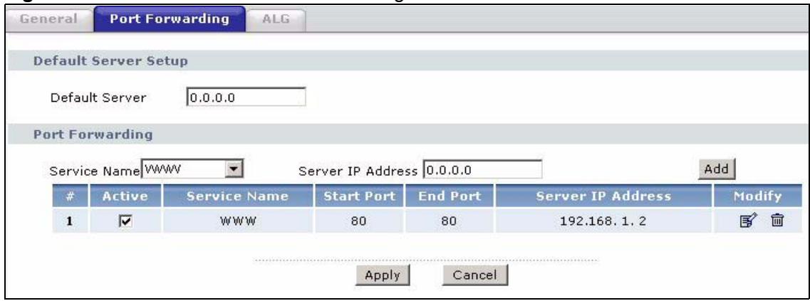 ZYXEL P-660HN - Configuring the Port Forwarding Screen - 1