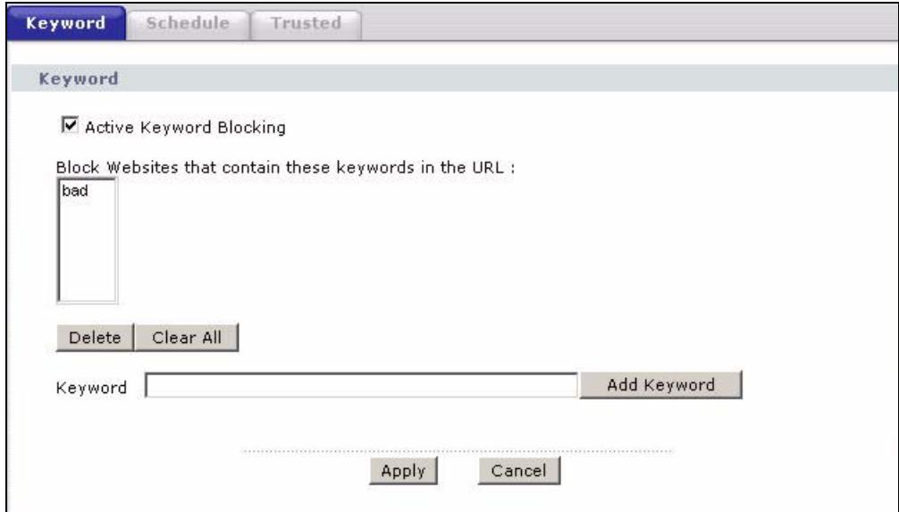 ZYXEL P-660HN - The Keyword Screen - 1