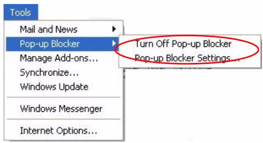 ZYXEL PRESTIGE 2002 - Disable Pop-up Blockers - 1