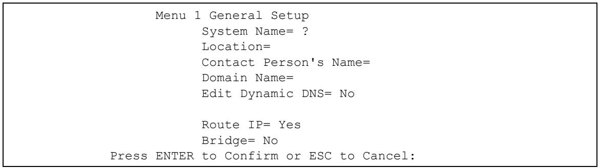 ZYXEL PRESTIGE 2602R - Procedure To Configure Menu 1 - 1