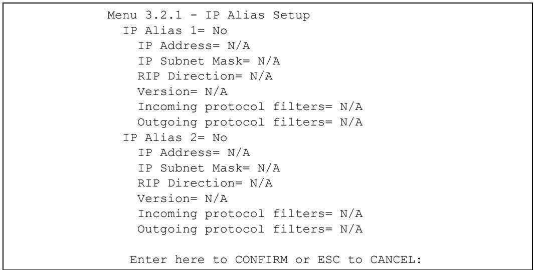 ZYXEL PRESTIGE 2602R - IP Alias Setup - 1