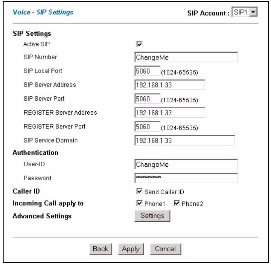 ZYXEL PRESTIGE 2602R - SIP Settings Configuration - 1