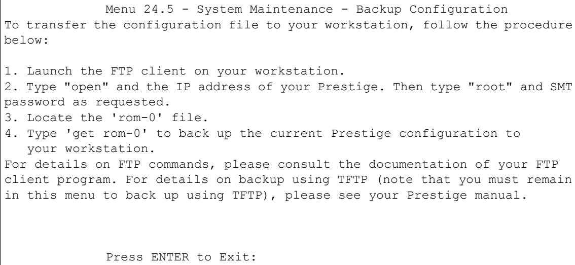 ZYXEL PRESTIGE 2602R - Backup Configuration - 1