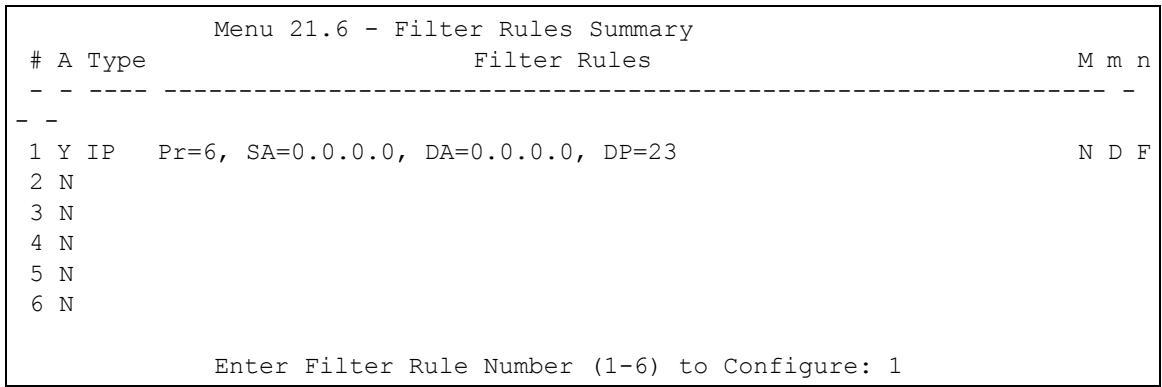 ZYXEL PRESTIGE 2602R - Example Filter - 2